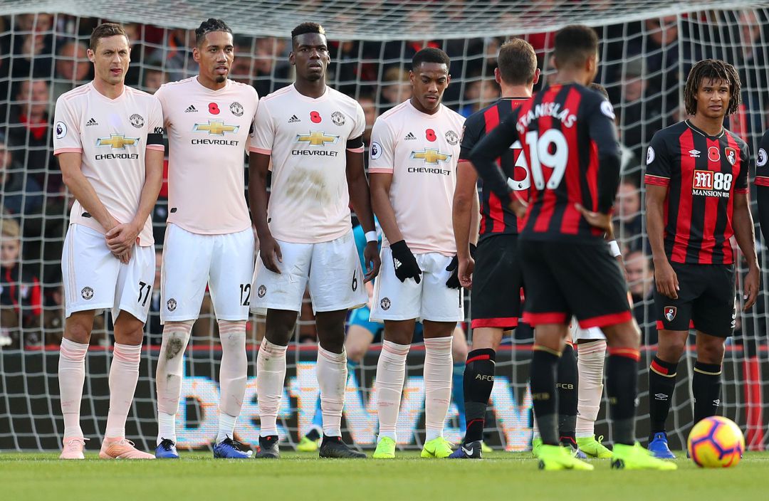 La barrera del Manchester United durante el encuentro contra el Bournemouth en la Premier League La barrera del Manchester United durante el encuentro contra el Bournemouth en la Premier League
