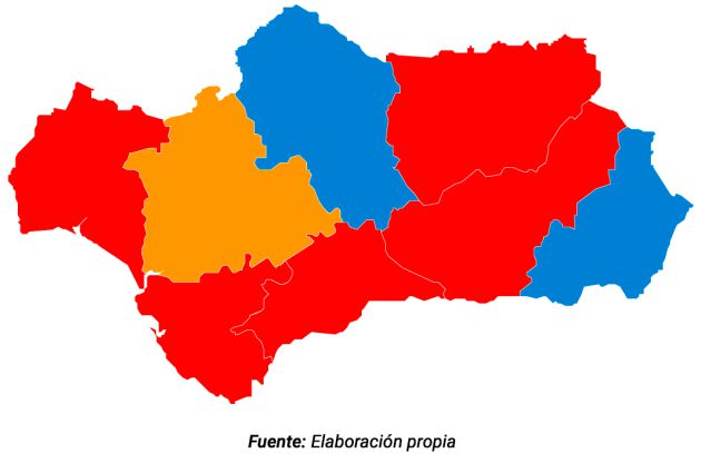 Últimos escaño que se repartió en cada provincia en las elecciones andaluzas de 2015. Últimos escaño que se repartió en cada provincia en las elecciones andaluzas de 2015.