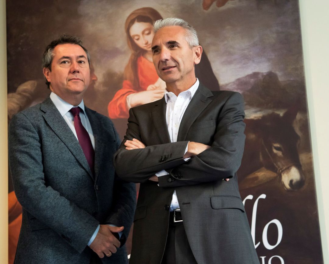 El alcalde de Sevilla, Juan Espadas (i) y el consejero de Cultura, Miguel Ángel Vázquez, en la rueda de prensa de la exposición 'Murillo IV centenario', como colofón del Año Murillo, que será inaugurada en el Bellas Artes de Sevilla el próximo día 29 y donde se reúne con carácter antológico 55 obras del artista que mostrarán la "diversidad temática" del que durante mucho tiempo fue considerado el pintor de las Inmaculadas. El alcalde de Sevilla, Juan Espadas (i) y el consejero de Cultura, Miguel Ángel Vázquez, en la rueda de prensa de la exposición 'Murillo IV centenario', como colofón del Año Murillo, que será inaugurada en el Bellas Artes de Sevilla el próximo día 29 y donde se reúne con carácter antológico 55 obras del artista que mostrarán la "diversidad temática" del que durante mucho tiempo fue considerado el pintor de las Inmaculadas.