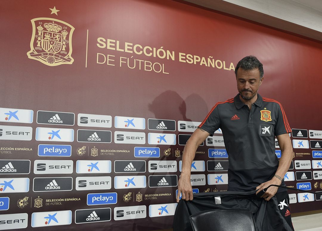 Luis Enrique, seleccionador del combinado nacional español, durante una rueda de prensa. Luis Enrique, seleccionador del combinado nacional español, durante una rueda de prensa.