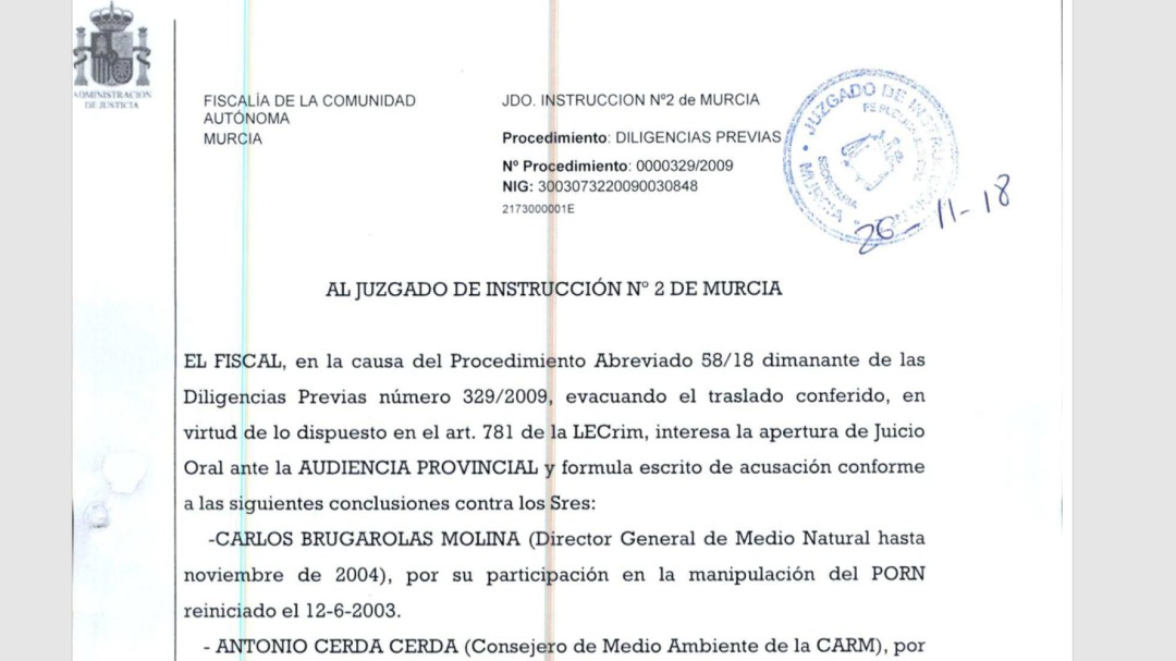 El fiscal pide cárcel o inhabilitación para Bascuñana y Cerdá y que acudan como testigos Valcárcel y Barreiro por Novo Carthago
