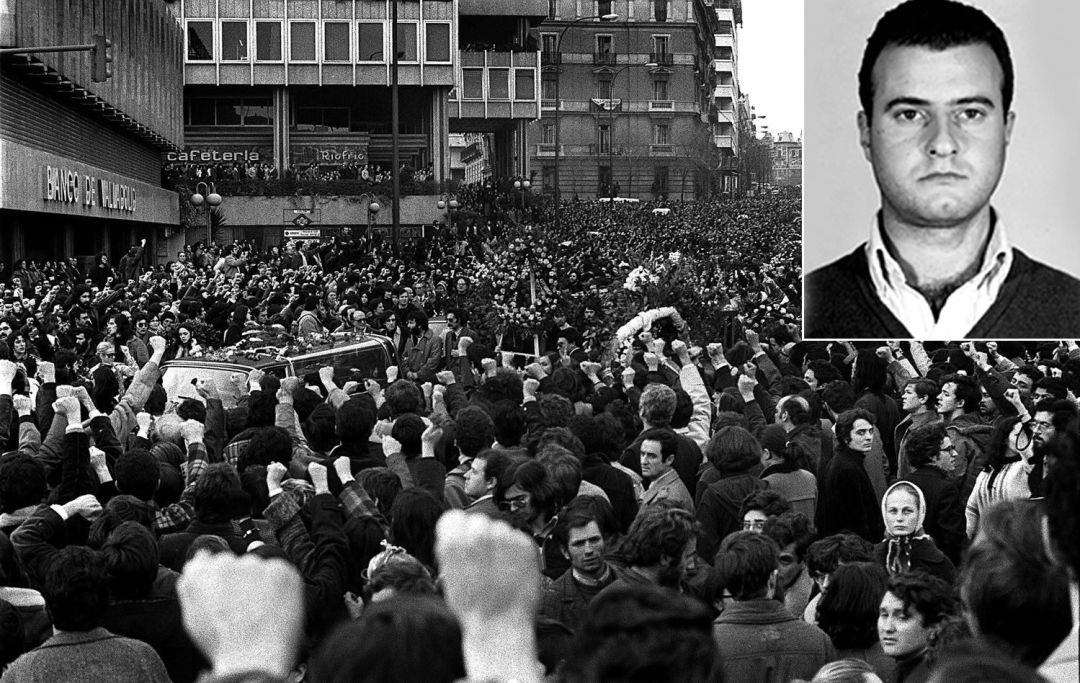 Imagen de las protestas en el entierro de los abogados de Atocha en 1977 Imagen de las protestas en el entierro de los abogados de Atocha en 1977