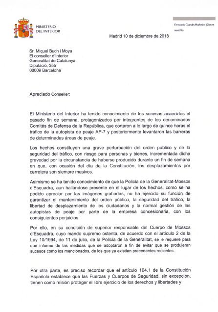 Carta de Marlaska a Buch. Carta de Marlaska a Buch.