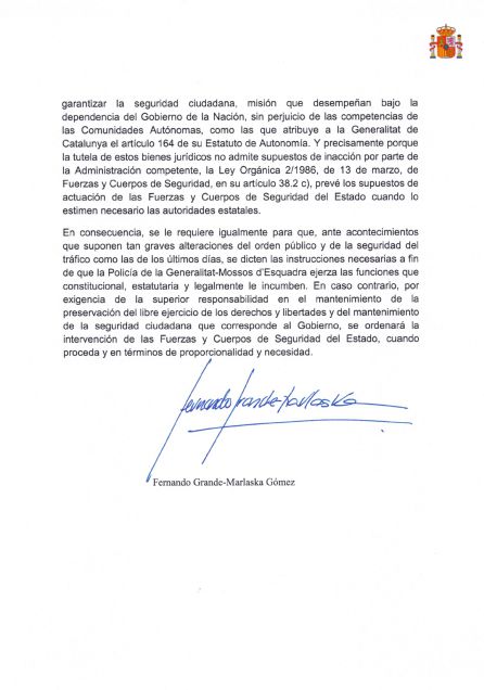 Carta de Marlaska a Buch. Carta de Marlaska a Buch.