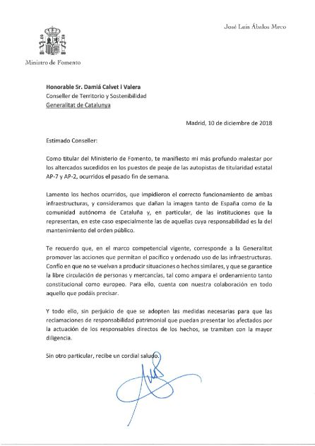 Carta de Ábalos a Calvet. Carta de Ábalos a Calvet.