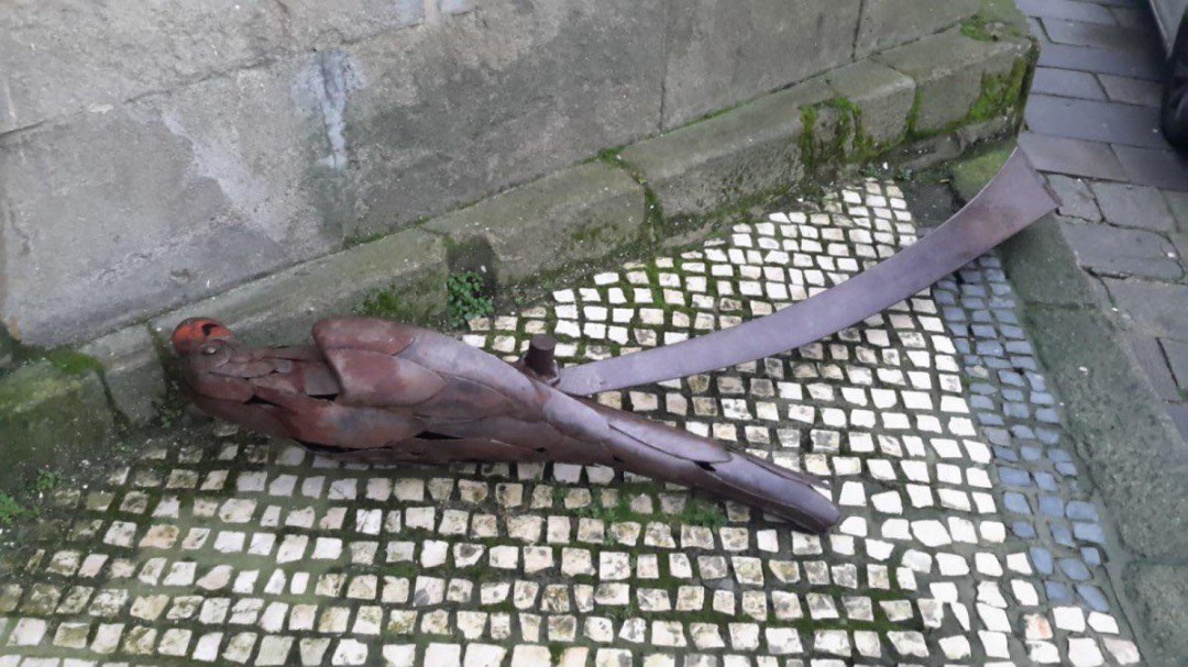 Un grupo de cuatro chicos rompió la estatua del Loro Ravachol