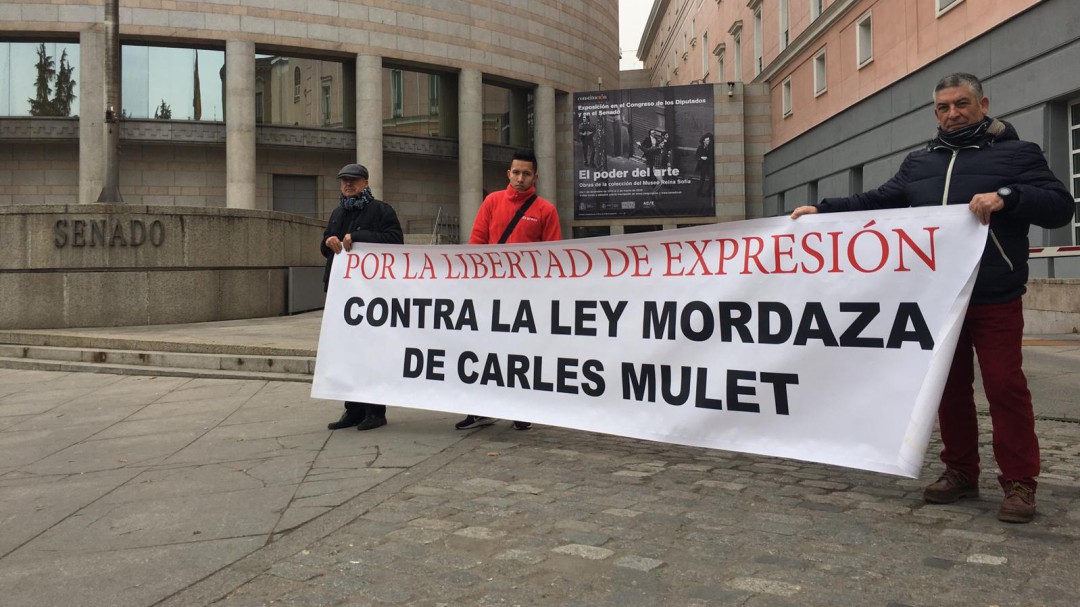 Vecinos de Cabanes se manifiestan frente al Senado por la ley mordaza de Mulet