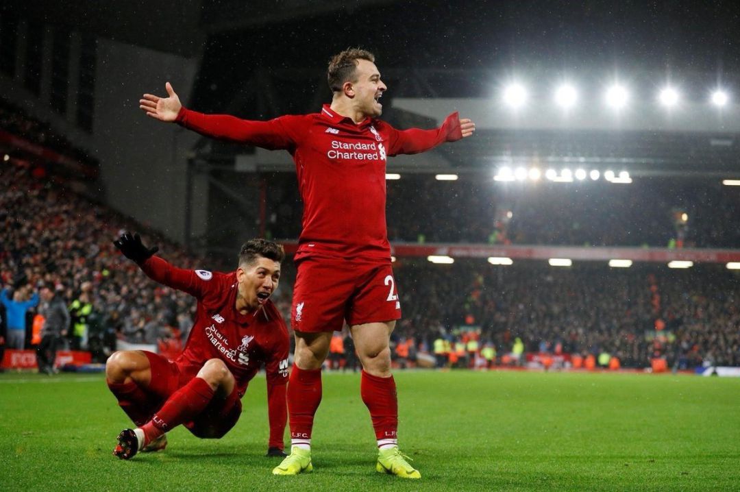 Shaqiri celebra uno de sus dos goles Shaqiri celebra uno de sus dos goles
