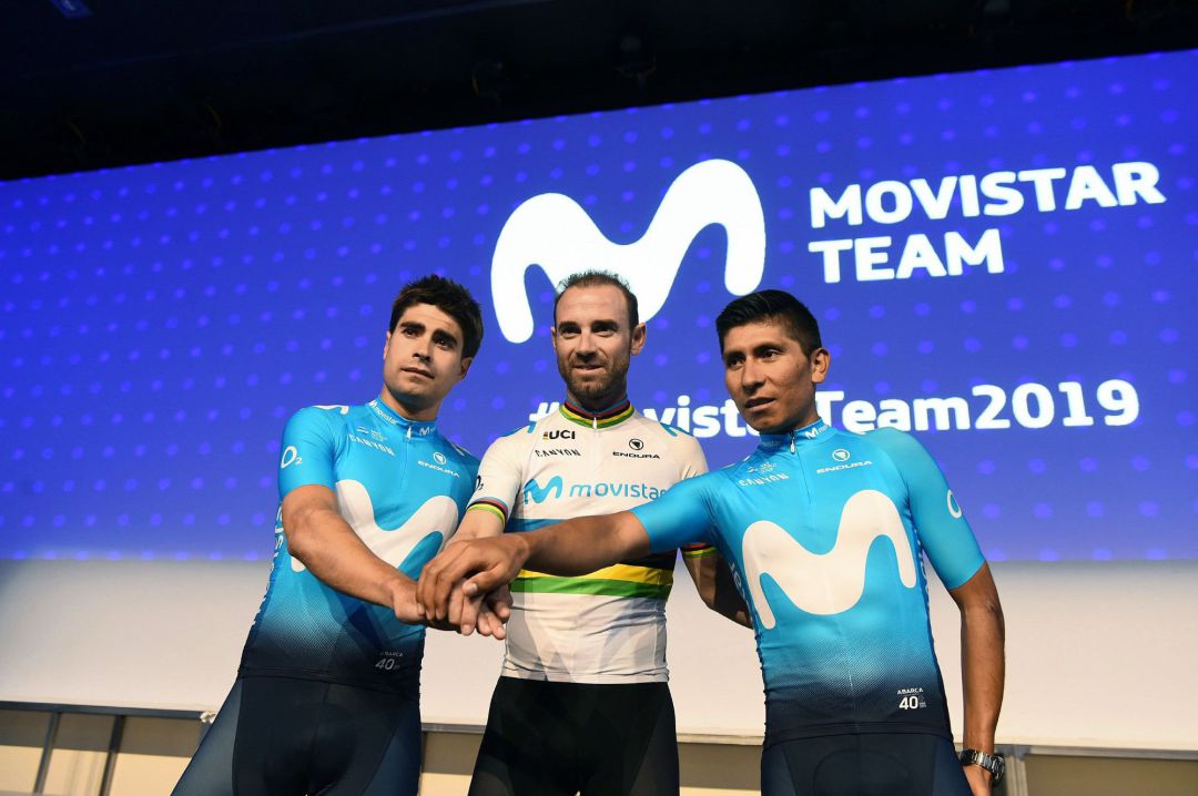 Mikel Landa (izquierda) posa junto a Valverde y Nairo Quintana. Mikel Landa (izquierda) posa junto a Valverde y Nairo Quintana.