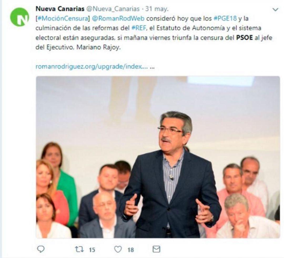 Román Rodríguez garantizó el cumplimiento de los PGE antes de la censura del PSOE y ahora dice que es una "invención de Clavijo" Román Rodríguez garantizó el cumplimiento de los PGE antes de la censura del PSOE y ahora dice que es una "invención de Clavijo"