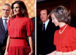 GRAF9968. MADRID, 19/12/2018.- La reina Letizia (i) ha presidido hoy la entrega de los V Premios Nacionales de la Industria de la Moda luciendo un vestido rojo que la reina Sofía utilizó el pasado 23 de abril de 1980, y que ha sido adaptado en los hombros. EFE/ARCHIVO/Ballesteros