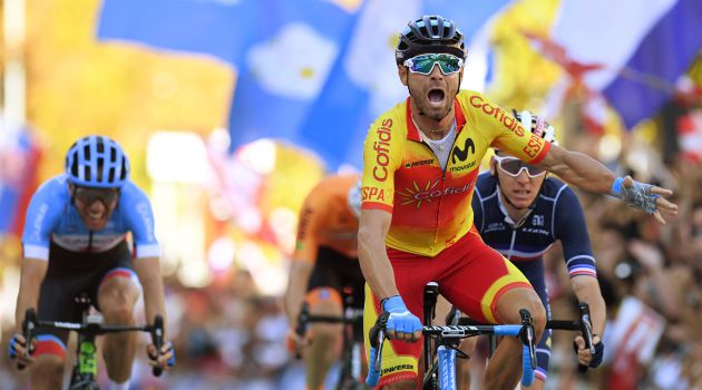Alejandro Valverde, en su momento de la llegada a meta Alejandro Valverde, en su momento de la llegada a meta