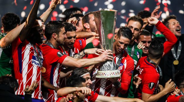Los jugadores del Atlético de Madrid festejan el título de Europa League Los jugadores del Atlético de Madrid festejan el título de Europa League