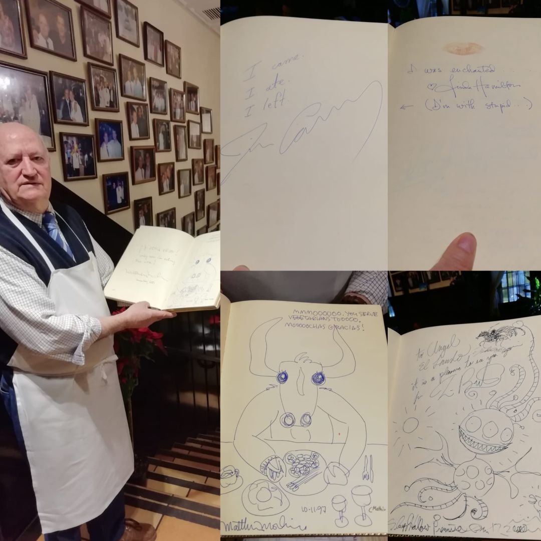 Ángel González con algunas de las firmas que hay en el libro de visitas. James Cameron (arriba izquierda), Linda Hamilton (arriba derecha), Matthew Modine (Abajo izquierda) y Tim Burton (Abajo derecha) Ángel González con algunas de las firmas que hay en el libro de visitas. James Cameron (arriba izquierda), Linda Hamilton (arriba derecha), Matthew Modine (Abajo izquierda) y Tim Burton (Abajo derecha)