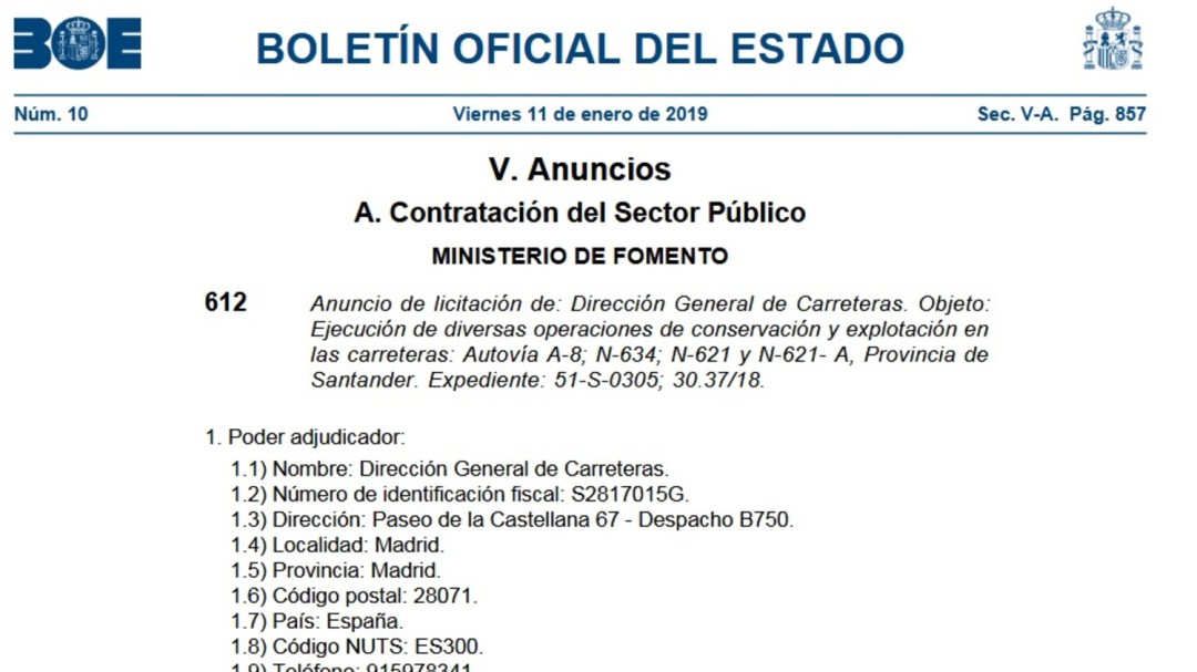 El BOE tampoco se entera: ...anuncio de licitación en la Provincia de Santander...
