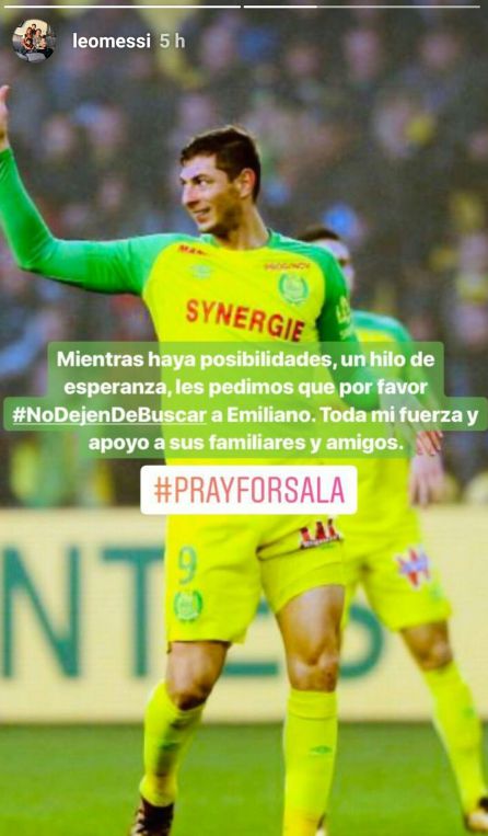 El mensaje de Messi en redes sociales que pide que no se deje de buscar a Emiliano Sala El mensaje de Messi en redes sociales que pide que no se deje de buscar a Emiliano Sala