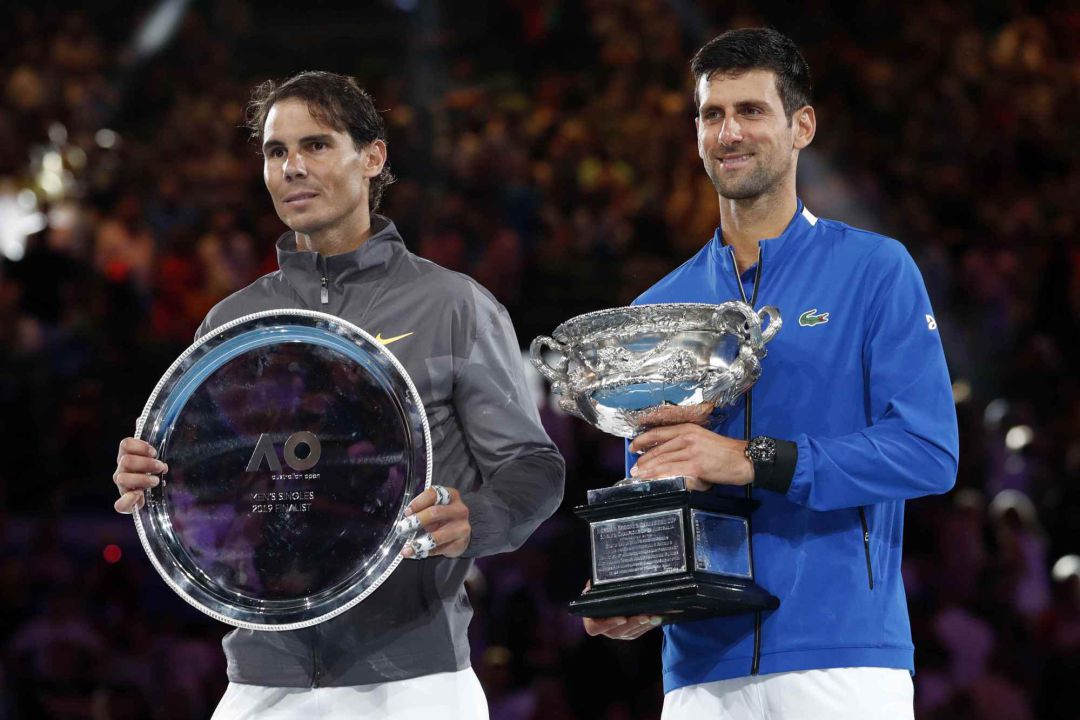 Nadal y Djokovic durante la entrega de trofeos. Nadal y Djokovic durante la entrega de trofeos.