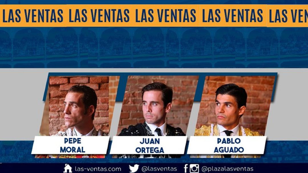 Los sevillanos Pepe Moral, Juan Ortega y Pablo Aguado estarán en el arranque de temporadas de Las Ventas Los sevillanos Pepe Moral, Juan Ortega y Pablo Aguado estarán en el arranque de temporadas de Las Ventas