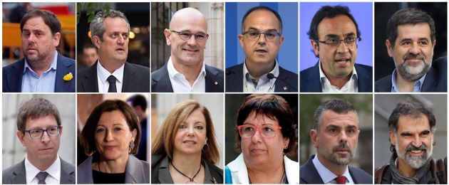 De izquierda a derecha y de arriba abajo, Oriol Junqueras; Joaquim Forn; Raül Romeva; Jordi Turull; Josep Rull; Jordi Sánchez; Carles Mundó; Carmen Forcadell; Meritxell Borrás; Dolors Bassa; Santiago Vila y Jordi Cuixar De izquierda a derecha y de arriba abajo, Oriol Junqueras; Joaquim Forn; Raül Romeva; Jordi Turull; Josep Rull; Jordi Sánchez; Carles Mundó; Carmen Forcadell; Meritxell Borrás; Dolors Bassa; Santiago Vila y Jordi Cuixar