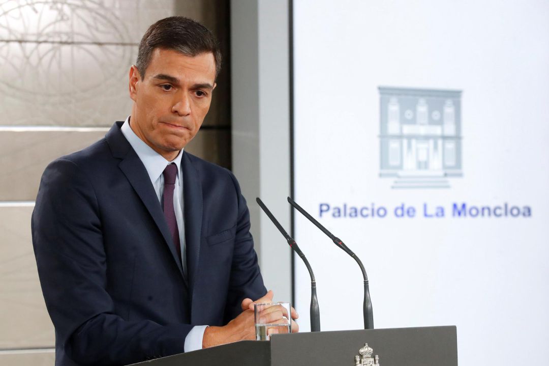 El presidente del Gobierno, Pedro Sánchez, durante su comparecencia, este viernes en el Palacio de la Moncloa El presidente del Gobierno, Pedro Sánchez, durante su comparecencia, este viernes en el Palacio de la Moncloa