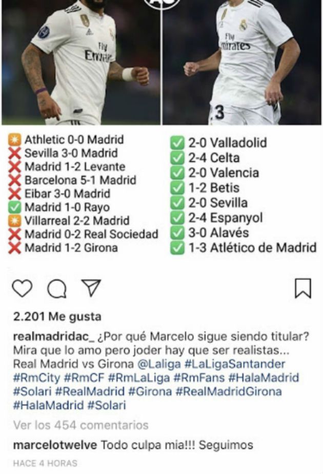 Marcelo estalla ante las críticas: "Todo culpa mía!!! Seguimos" Marcelo estalla ante las críticas: "Todo culpa mía!!! Seguimos"
