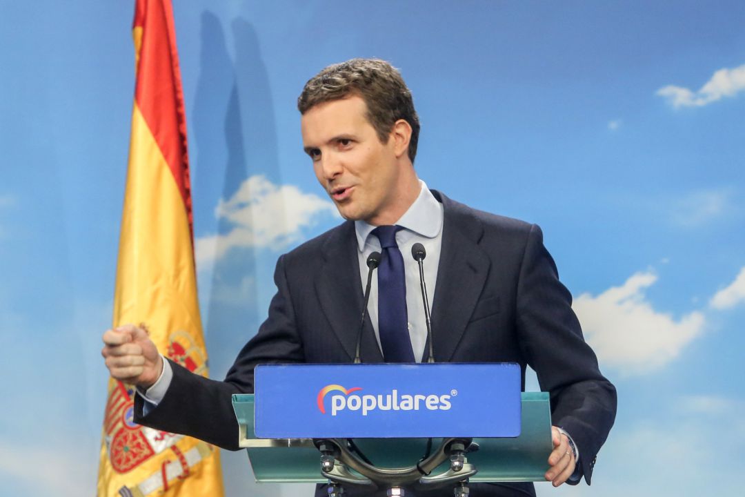 Declaraciones del líder del PP, Pablo Casado, tras la convocatoria del Gobierno Declaraciones del líder del PP, Pablo Casado, tras la convocatoria del Gobierno