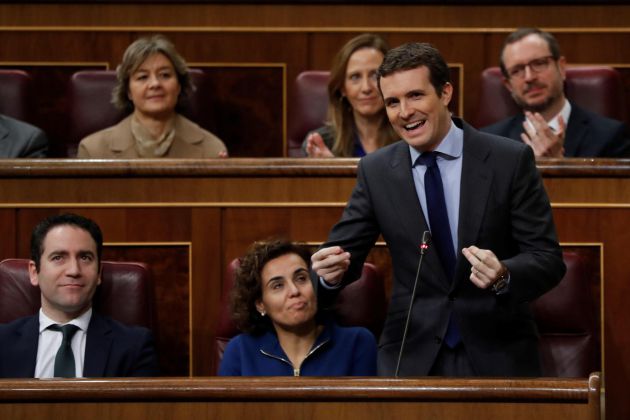 El líder del PP, Pablo Casado durante su intervención en la penúltima sesión de control de la legislatura en el Congreso, con la convocatoria de elecciones anticipadas como eje principal de las preguntas de los líderes de la oposición. El líder del PP, Pablo Casado durante su intervención en la penúltima sesión de control de la legislatura en el Congreso, con la convocatoria de elecciones anticipadas como eje principal de las preguntas de los líderes de la oposición.