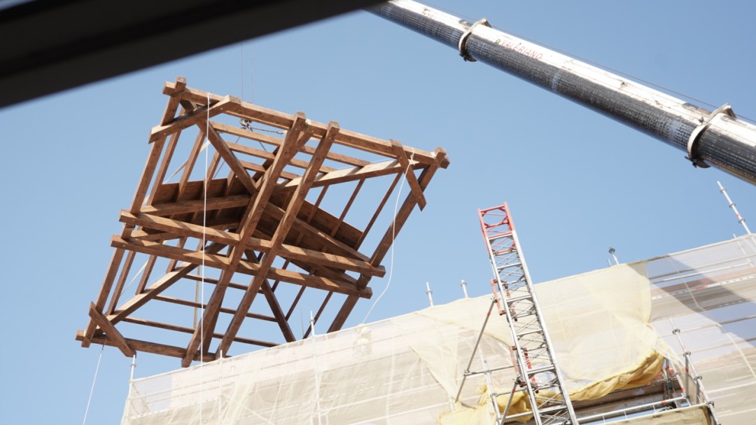 Cubierto el futuro nuevo campanario de la iglesia de Santa María de Gracia