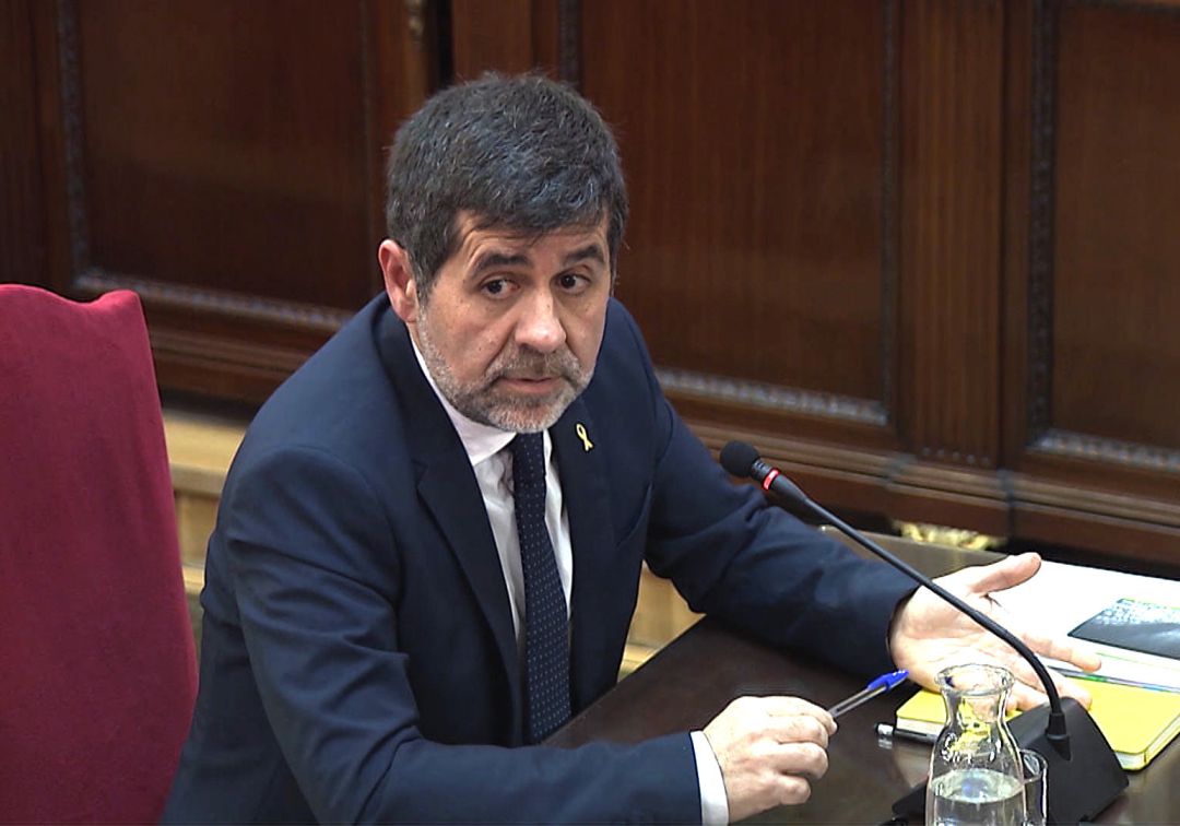 El expresidente de la Asamblea Nacional Catalana (ANC) Jordi Sánchez, durante su interrogatorio en la sexta jornada del Juicio del procés en el Tribunal Supremo. El expresidente de la Asamblea Nacional Catalana (ANC) Jordi Sánchez, durante su interrogatorio en la sexta jornada del Juicio del procés en el Tribunal Supremo.