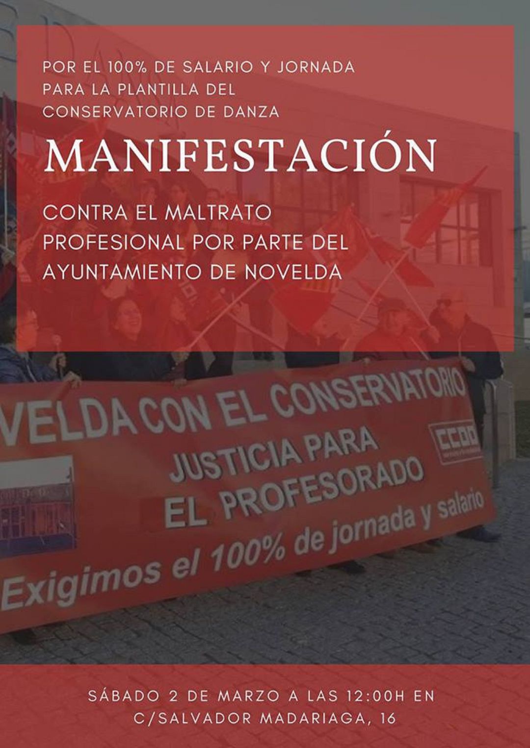 El conservatorio de danza de Novelda convoca una manifestación para este sábado El conservatorio de danza de Novelda convoca una manifestación para este sábado