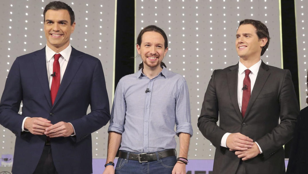 Pedro Sánchez, Pablo Iglesias y Albert Rivera en el debate electoral de 2016 Pedro Sánchez, Pablo Iglesias y Albert Rivera en el debate electoral de 2016