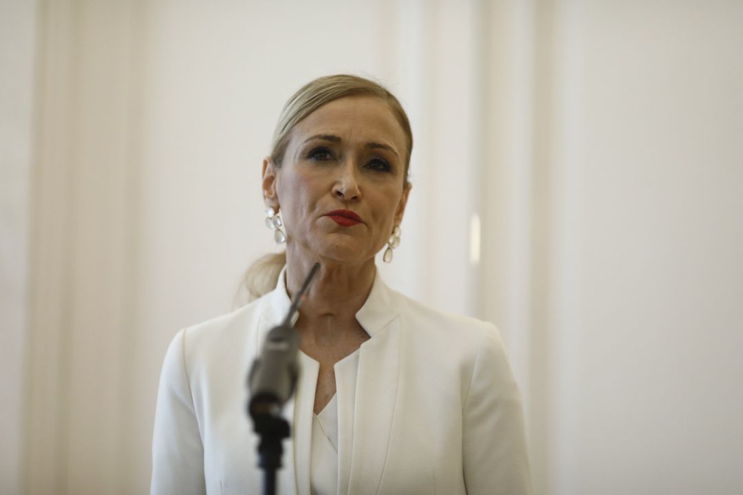 Fotografía de archivo de la rueda de prensa de Cristina Cifuentes en la que anunció su dimisión Fotografía de archivo de la rueda de prensa de Cristina Cifuentes en la que anunció su dimisión