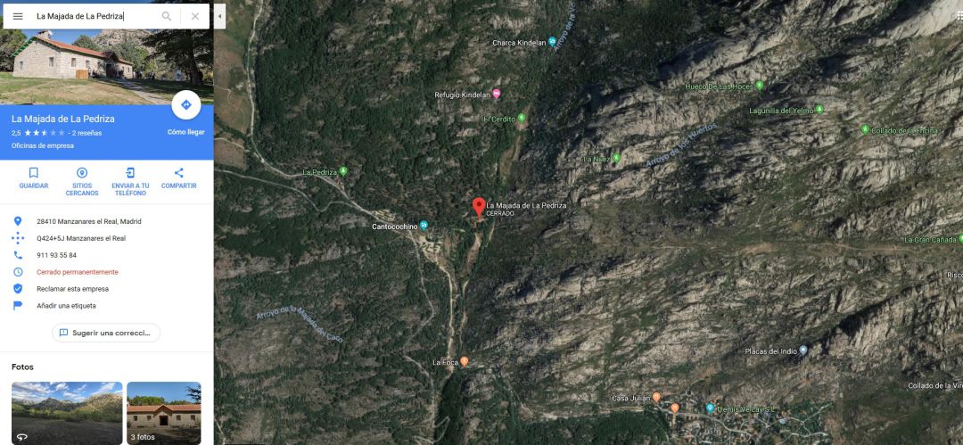 Situación de la Majada de la Pedriza y el aviso de que está cerrada permanentemente Situación de la Majada de la Pedriza y el aviso de que está cerrada permanentemente