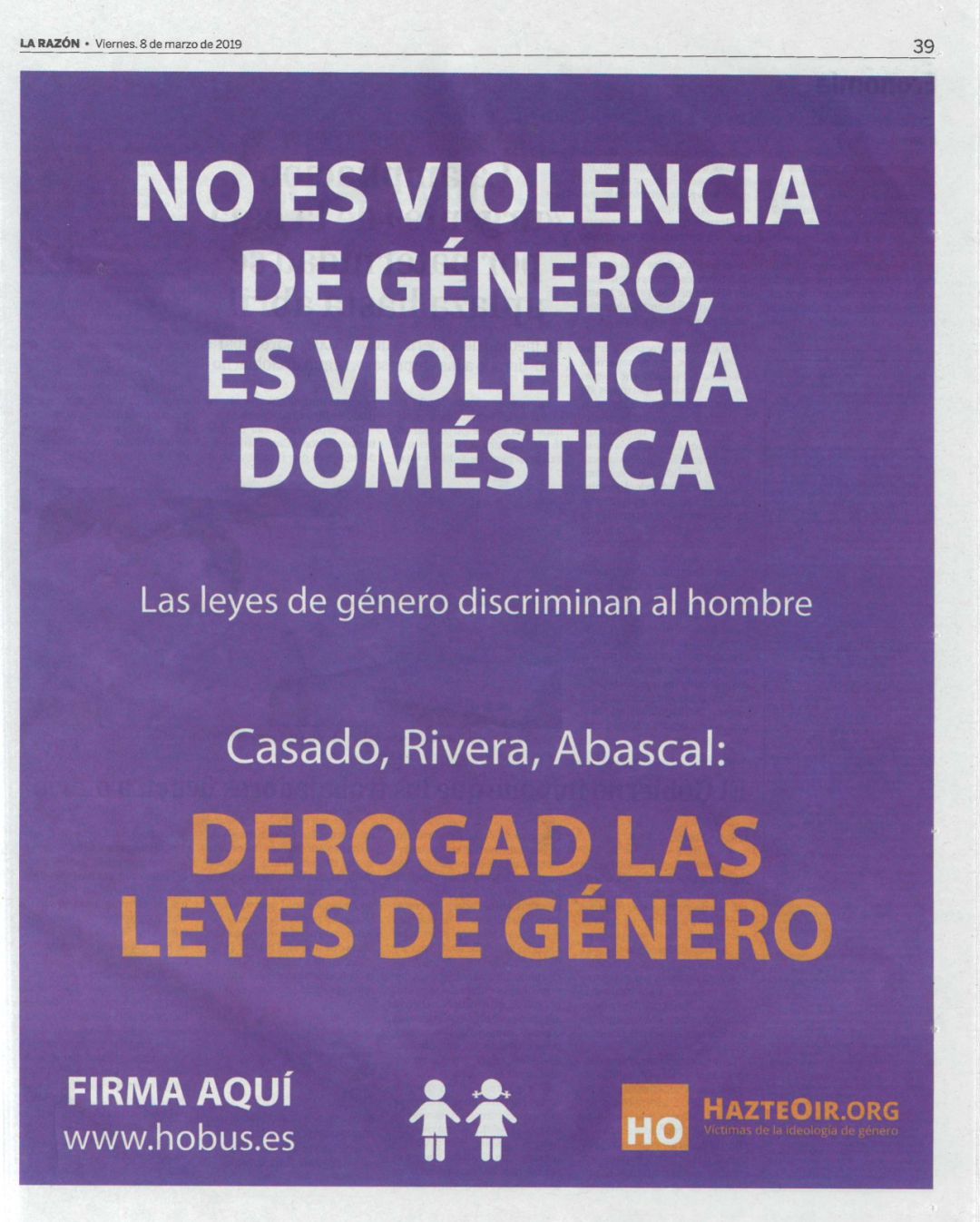 Imagen del anuncio en el diario La Razón idéntica a la que este viernes se puede ver también en El Mundo y ABC. Imagen del anuncio en el diario La Razón idéntica a la que este viernes se puede ver también en El Mundo y ABC.