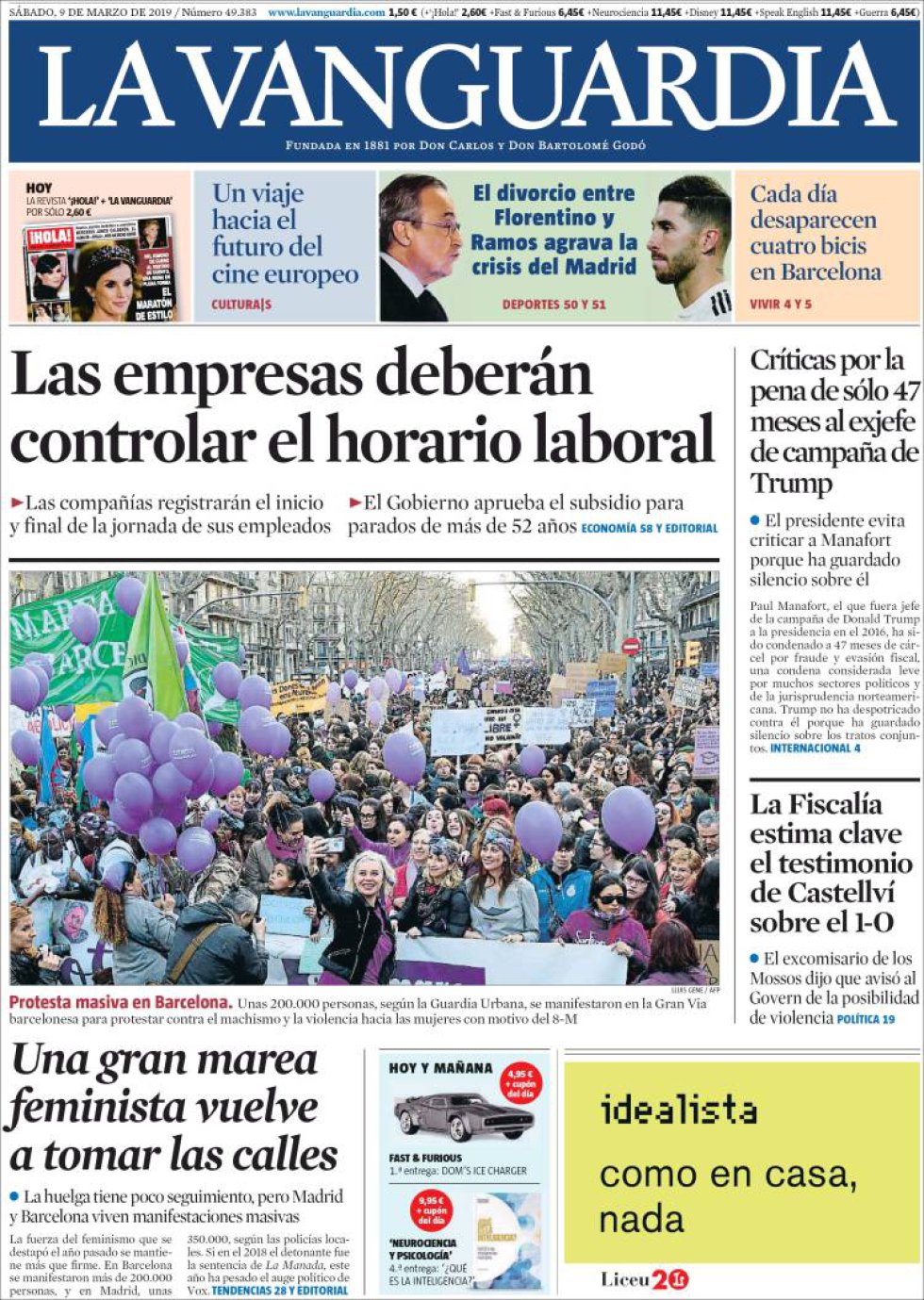 Portada de LA VANGUARDIA del 9M Portada de LA VANGUARDIA del 9M