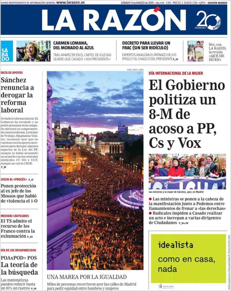 Portada de LA RAZÓN del 9M Portada de LA RAZÓN del 9M