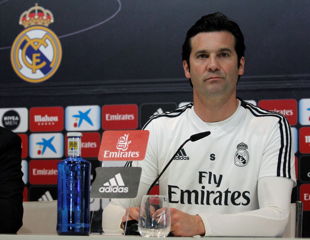 Solari durante la rueda de prensa previa al partido de Valladolid. Solari durante la rueda de prensa previa al partido de Valladolid.