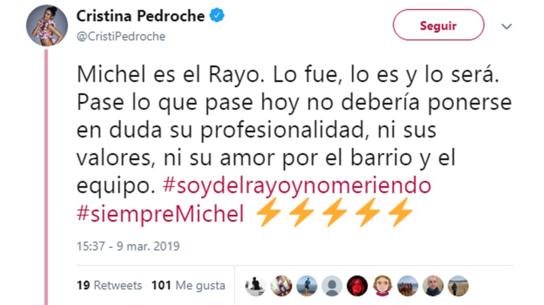 El divertido error de Cristina Pedroche en Twitter animando al Rayo
