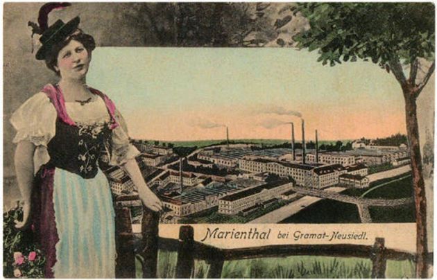 Postal de 1915 con panorámica de la fábrica textil Marienthal. Postal de 1915 con panorámica de la fábrica textil Marienthal.