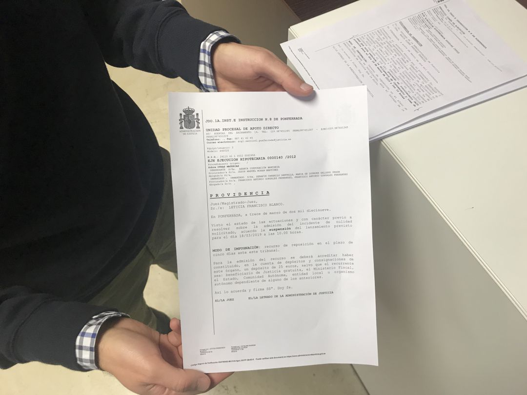 El documento emitido por el juzgado de Ponferrada El documento emitido por el juzgado de Ponferrada