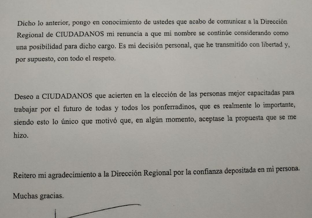Pablo Álvarez comunica a Ciudadanos su renuncia a la candidatura de Ponferrada