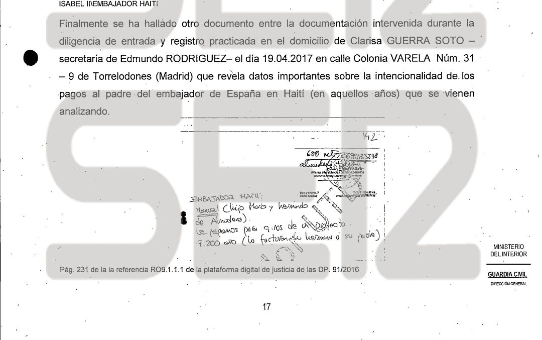 Una página del informe de la UCO en la que aparece la anotación manuscrita Una página del informe de la UCO en la que aparece la anotación manuscrita