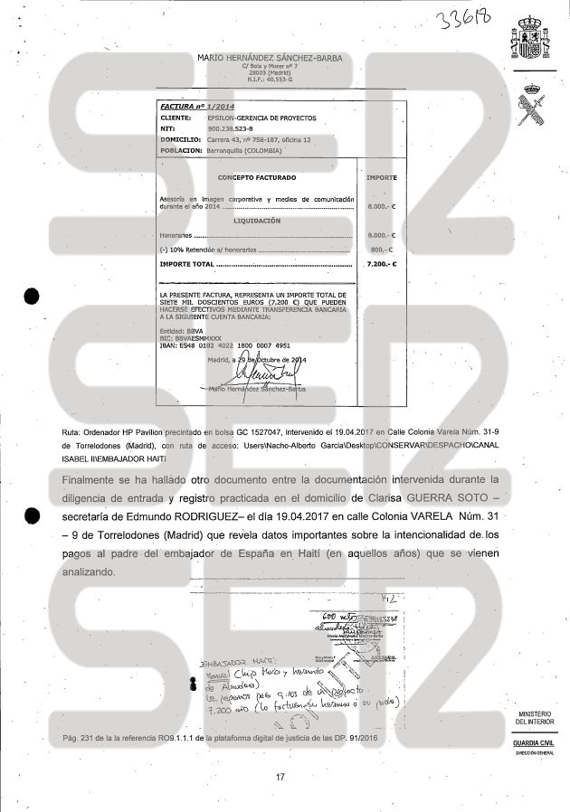 Una página del informe de la UCO en la que aparece la anotación manuscrita Una página del informe de la UCO en la que aparece la anotación manuscrita