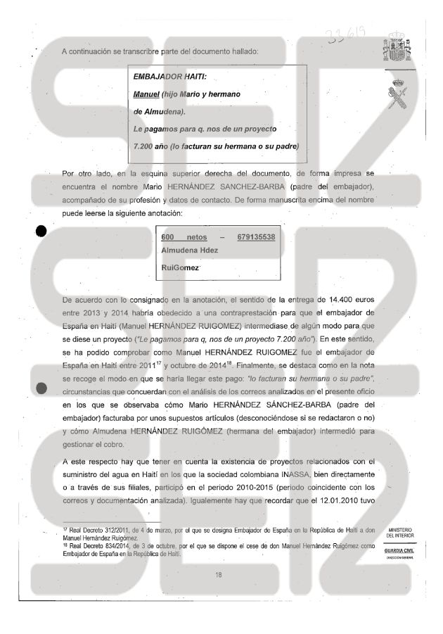 Una página del informe de la UCO Una página del informe de la UCO