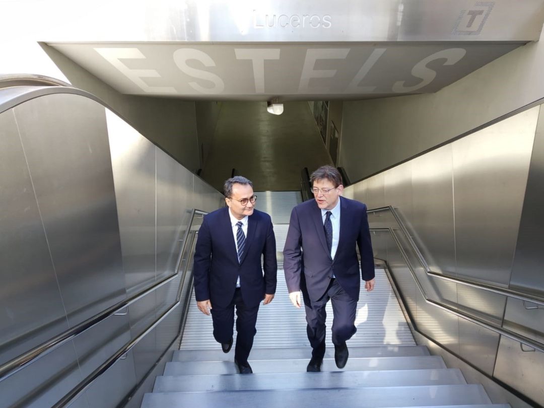 Paco Sanguino y Ximo Puig en la estación de Luceros Paco Sanguino y Ximo Puig en la estación de Luceros