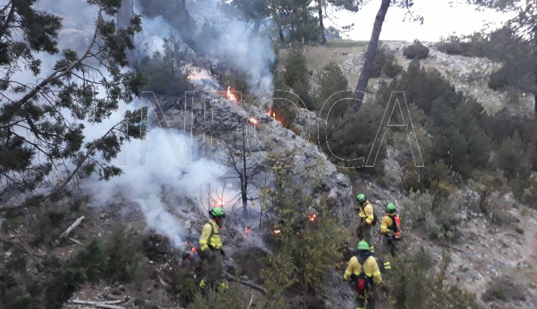 Bomberos del Plan Infoca trabajan para extinguir el fuego. Bomberos del Plan Infoca trabajan para extinguir el fuego.