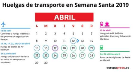 Los sindicatos han convocado jornadas de huelga y paros en el sector aéreo, marítimo y ferroviario que comenzarán el viernes 12 abril Los sindicatos han convocado jornadas de huelga y paros en el sector aéreo, marítimo y ferroviario que comenzarán el viernes 12 abril