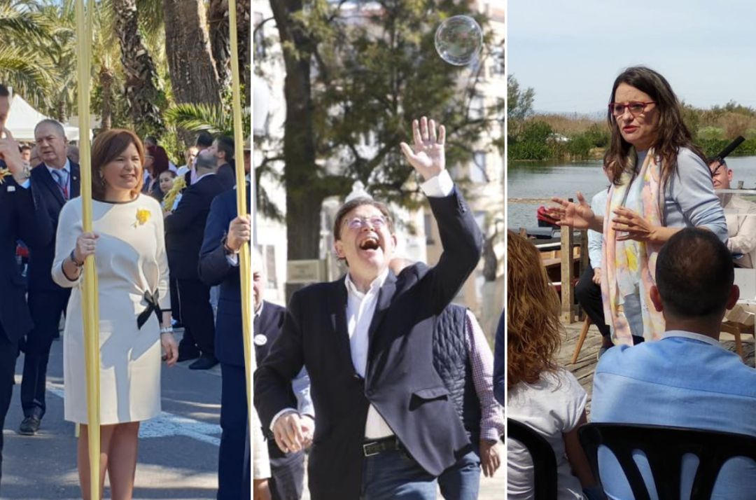 Isabel Bonig, Ximo Puig y Mónica Oltra, durante los actos de este domingo de campaña electoral Isabel Bonig, Ximo Puig y Mónica Oltra, durante los actos de este domingo de campaña electoral