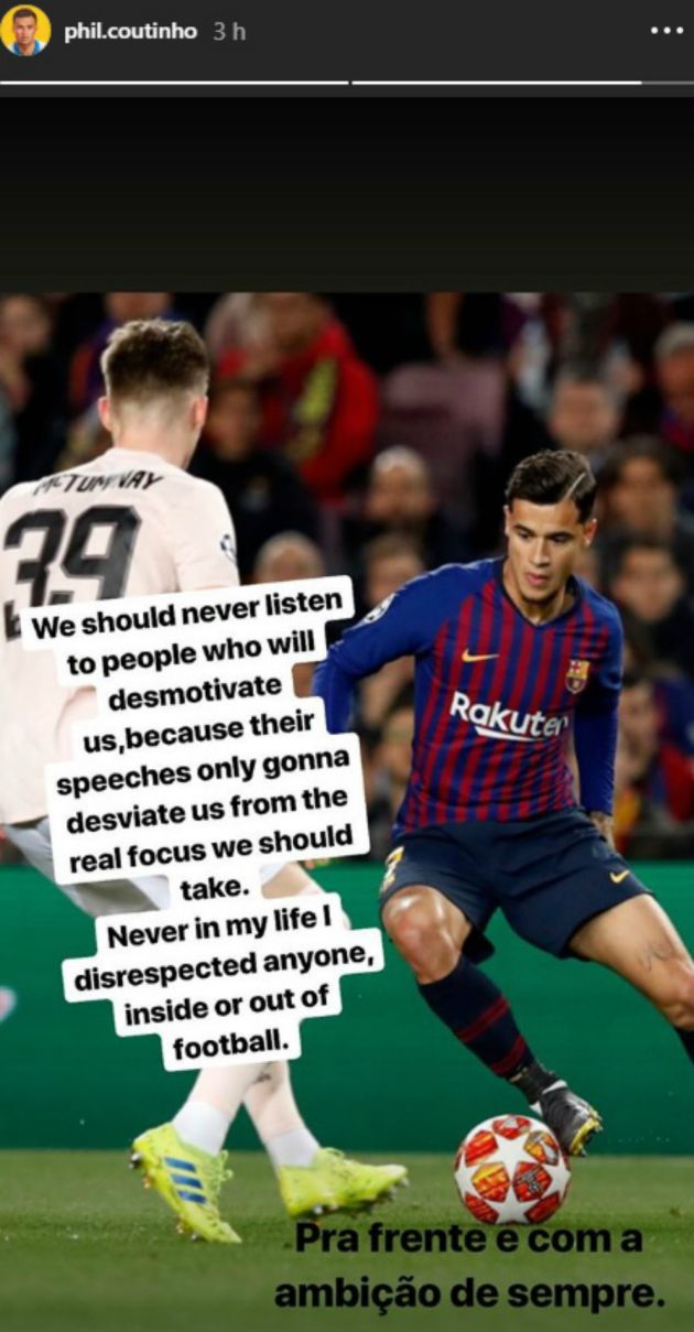 Coutinho responde desde las redes sociales Coutinho responde desde las redes sociales