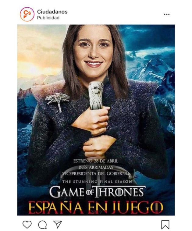 Ciudadanos convierte a Inés Arrimadas en la 'Khalessy' de Juego de Tronos Ciudadanos convierte a Inés Arrimadas en la 'Khalessy' de Juego de Tronos